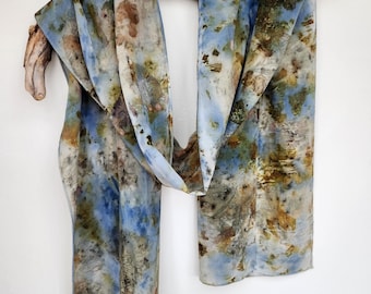 Eco Printed Scarf, Blue Scarf, Silk Scarves