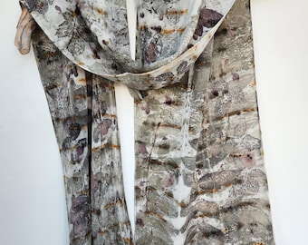 Eco Printed Scarf, Gray and Green Scarf, Silk Scarf
