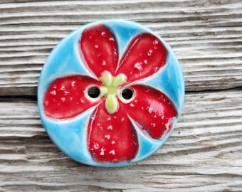 Ceramic Buttons, Large Buttons, Flower Buttons