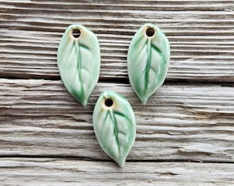 Leaf Pendants, Leaf Charms, Jewelry Components, Ceramic Pendants