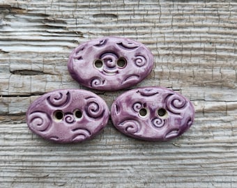 Purple Buttons, Ceramic Buttons, Toggle Buttons, Sewing Supplies