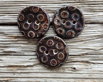 Large Buttons, Brown Buttons, Pottery Buttons