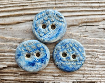 Blue Buttons, Handmade Ceramic Buttons, Button Sets, Sewing Supplies