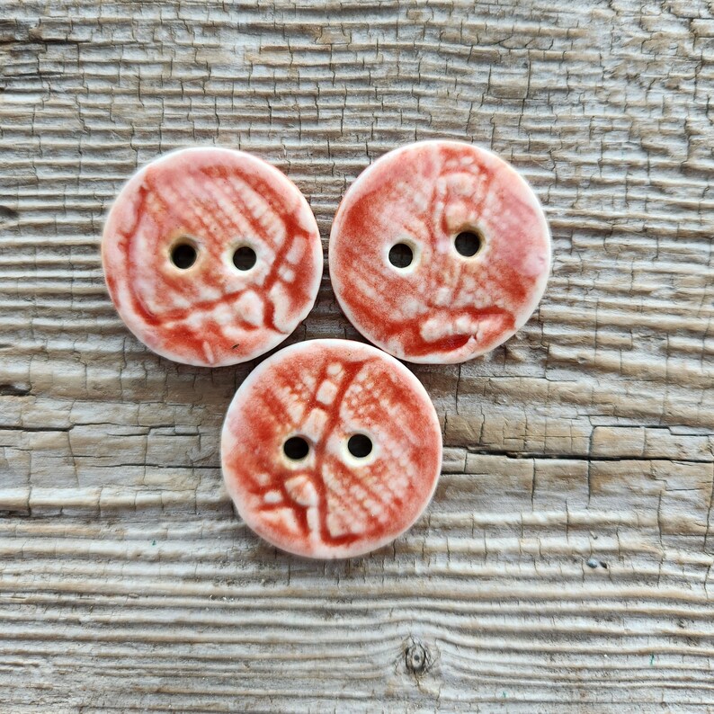 Red Buttons, Orange Buttons, Pottery Buttons, Sewing Buttons image 2