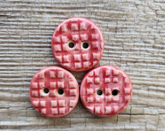 Red Buttons, Ceramic Buttons, Handmade Buttons