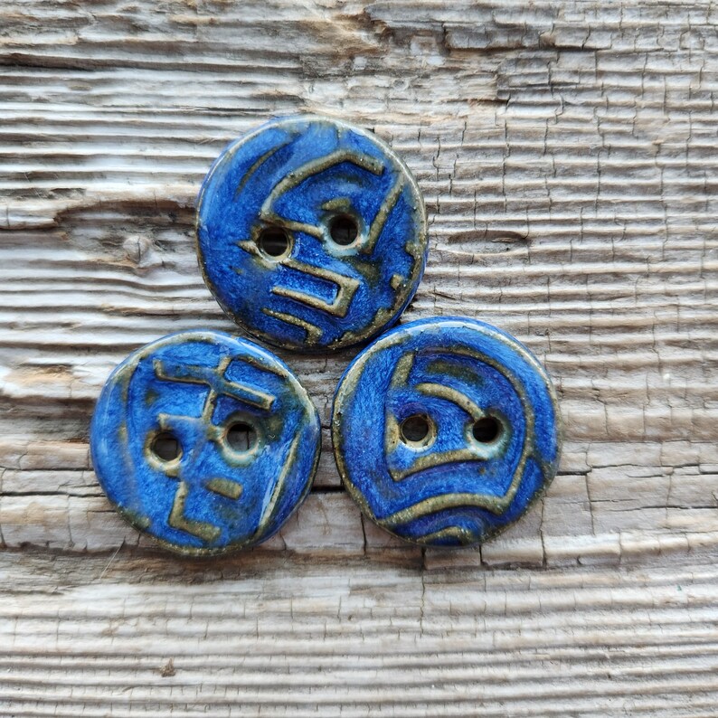 Blue Buttons, Ceramic Buttons, Button Sets, Sewing Notions afbeelding 1