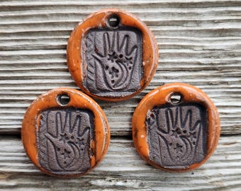 Orange Pendants, Stoneware Pendants, Jewelry Components