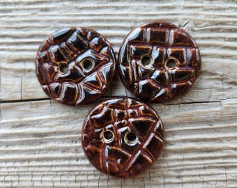 Brown Buttons, Ceramic Buttons, Sewing Notions