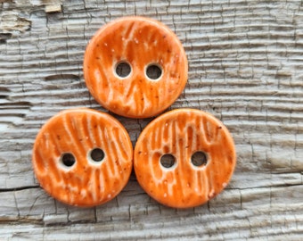 Orange Buttons, Ceramic Buttons, Sewing Supplies