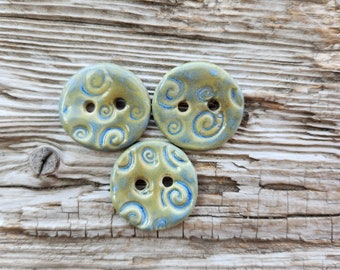 Green Buttons, Ceramic Buttons, Button Sets, Sewing Notions
