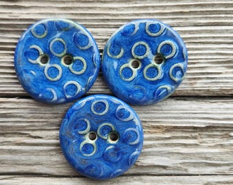 Blue Buttons, Ceramic Buttons, Large Buttons