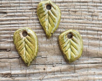 Leaf Pendants, Porcelain Pendants, Jewelry Components