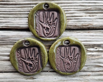 Green Pendants, Stoneware Pendants, Hand Pendants