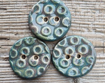Green Buttons, Ceramic Buttons, Large Buttons, Sewing Supplies