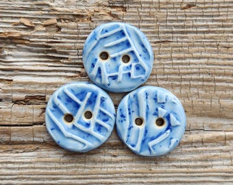 Blue Buttons, Ceramic buttons, Sewing Supplies