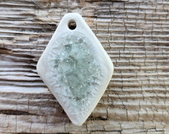 Porcelain and Glass Pendant, White pendant, Jewelry Components