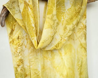 Yellow Scarf, Eco Printed Scarf, Silk Scarf