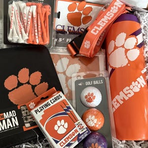ELK COLLEGE, Clemson Tigers, afstudeercadeau jongen, golfballen, waterfles, stropdas Clemson, vlag, universiteitsacceptatie