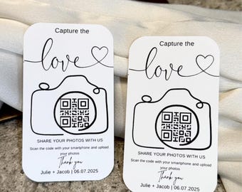 Capture the Love QR Code Cards for Wedding Photos Personalized Wedding Sign, Share Memories, Minimalist Photo Upload Cards, Print & Shipped