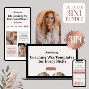 3-in-1 Coaching Business Template Bundle Online business All in One Bundle Wix Website Template website Branding Kit Coach Marketing
