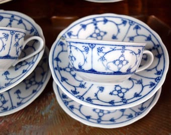 Vintage Winterling Blau Saks Teacup or Coffee Cup with Saucer – Blue White Floral Porcelain