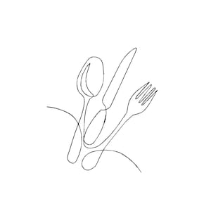 Line art cutlery, silver embroidery design, minimalist kitchen machine embroidery, embroidery files, fork knife spoon, digital download