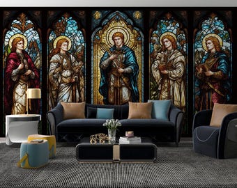 Gothic Glass Wallpaper Religious Decor Peel and Stick Mural