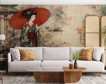 Japanese Geisha Wallpaper Mural: Oriental Art, Peel and Stick, Non Woven
