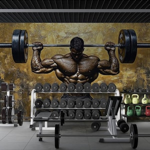 Bodybuilder Lifting Wallpaper Mural, Gym Motivation, Custom Size