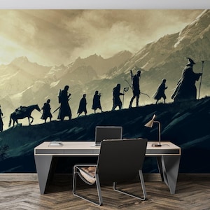 Walking Fellowship Wall Mural, Self-adhesive Fantasy Decal, Wallpaper, Tapestry, Backdrop, Nursery Design in Warm Gray, Custom Size Decor