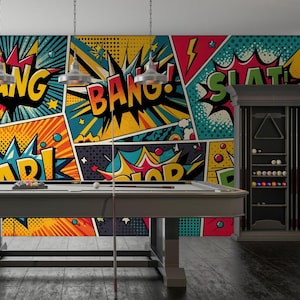 Carta da parati pop-art, carta da parati colorata con fumetti pop-art, carta da parati decorativa, carta da parati chic, decorazione murale rimovibile con adesivo staccabile