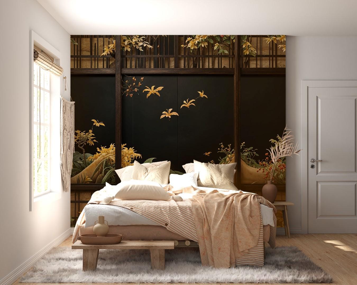 Oriental Furniture - Paravento Shoji A Doppia Croce, Oro, 1,8 M, 3-6 Pannelli, Legno Di Abete