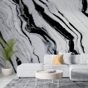 Carta da parati in marmo bianco e nero, carta da parati in marmo, carta da parati decorativa elegante, decorazione murale rimovibile