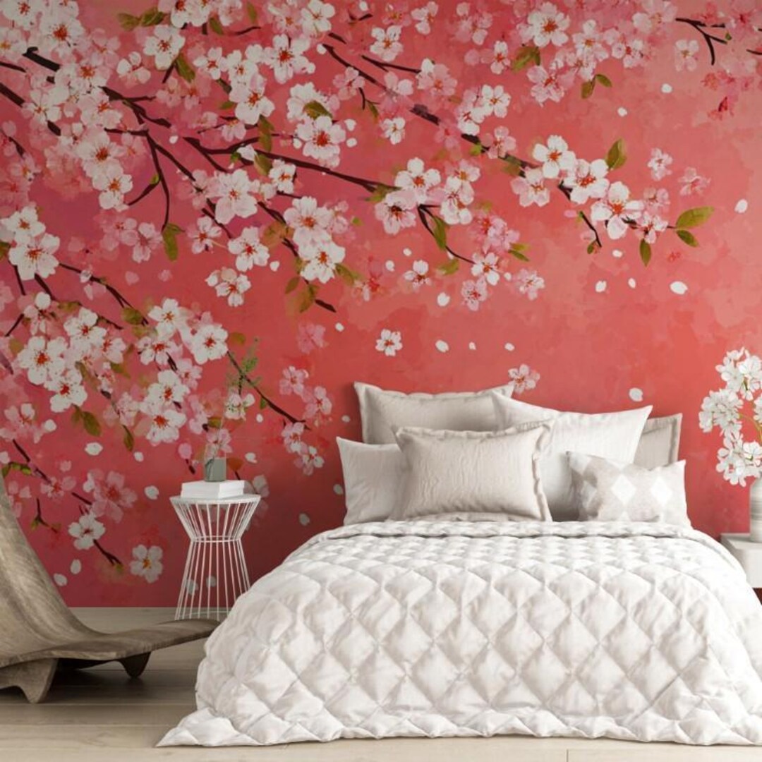 Cherry Blossom Wallpaper Mural: Pink Floral, Non Woven, Peel and Stick ...
