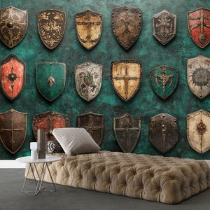 Medieval Shields Wallpaper Historical Knight Armor Peel and Stick Wall Mural