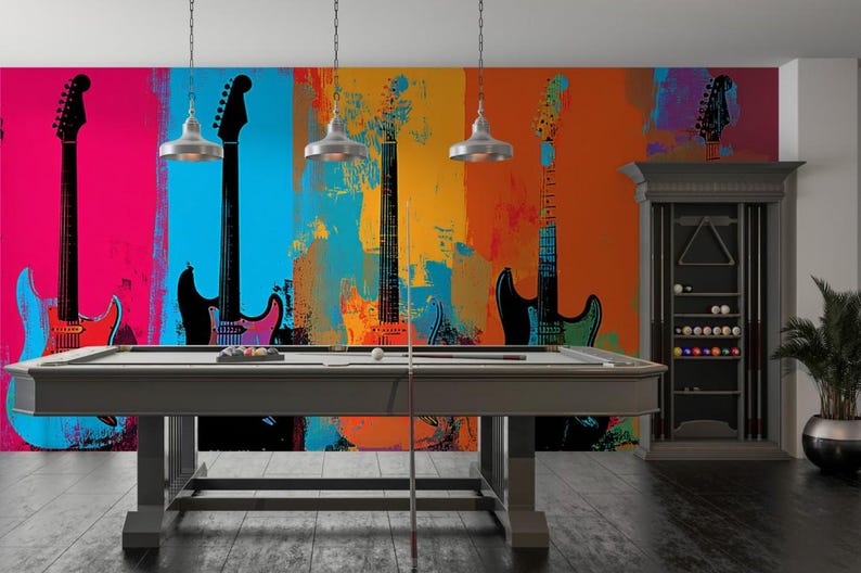 Electric Guitar Wallpaper Vibrant Pop Art Music Wall Mural Peel and ...