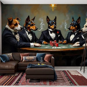 Dogs Playing Poker Wallpaper: Funny Vintage Game Room Decor