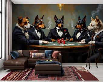 Dogs Playing Poker Wallpaper: Funny Vintage Game Room Decor