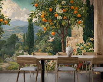 Orange Grove Wall Mural: Mediterranean Garden, Italian Villa - Peel & Stick or Non Woven