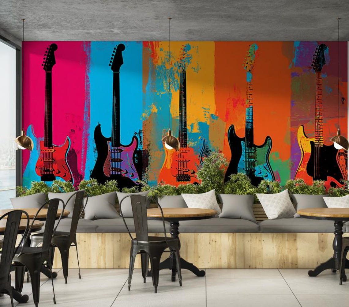 Electric Guitar Wallpaper Vibrant Pop Art Music Wall Mural Peel and ...