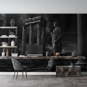 Römische Ruinen Statue zum Abziehen und Aufkleben, Antike Säulen Vlies Wandbild, Historische Digitaldruck Tapete