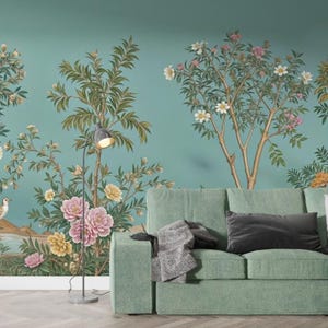 Mughal Garden Wallpaper, Peel and Stick Removable Mural, Non Woven Wallpaper, Floral and Bird Wall Decor, Indian Style Decor