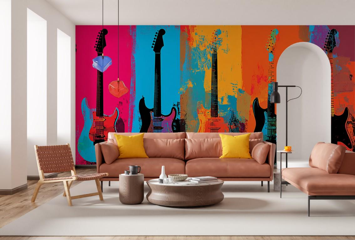 Electric Guitar Wallpaper Vibrant Pop Art Music Wall Mural Peel and ...