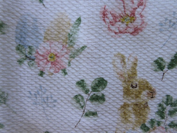 Double kitchen towel Easter Rabbit welcome spring flowers crocheted green top 