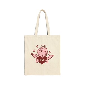 Sac fourre-tout avec chérubin tenant un cœur, illustration d'ange pour la Saint-Valentin, ange de l'amour, aimez-vous, cadeau, mignon, romantique, fête des mères image 2