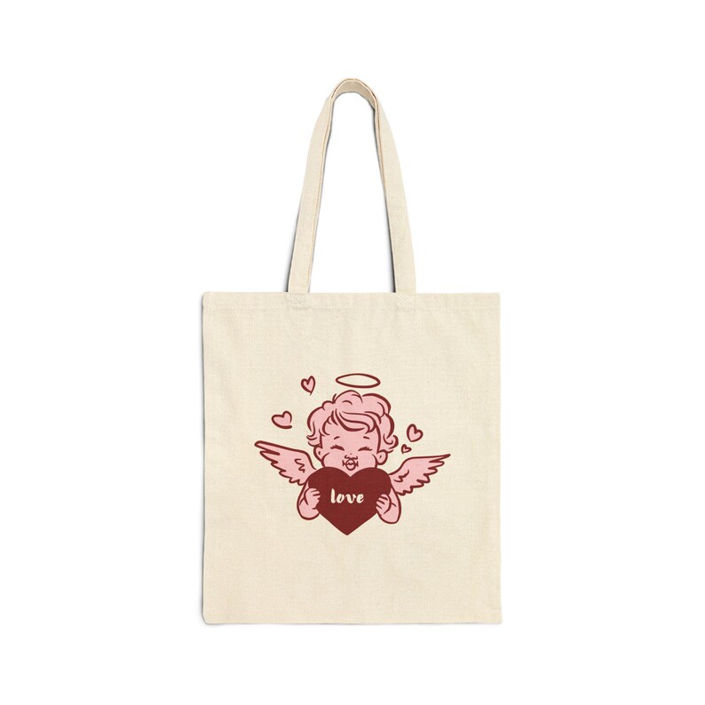 Sac fourre-tout avec chérubin tenant un cœur, illustration d'ange pour la Saint-Valentin, ange de l'amour, aimez-vous, cadeau, mignon, romantique, fête des mères image 2