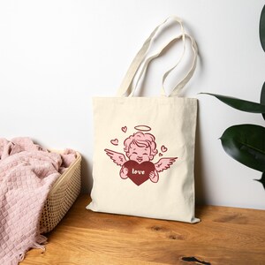 Sac fourre-tout avec chérubin tenant un cœur, illustration d'ange pour la Saint-Valentin, ange de l'amour, aimez-vous, cadeau, mignon, romantique, fête des mères image 10