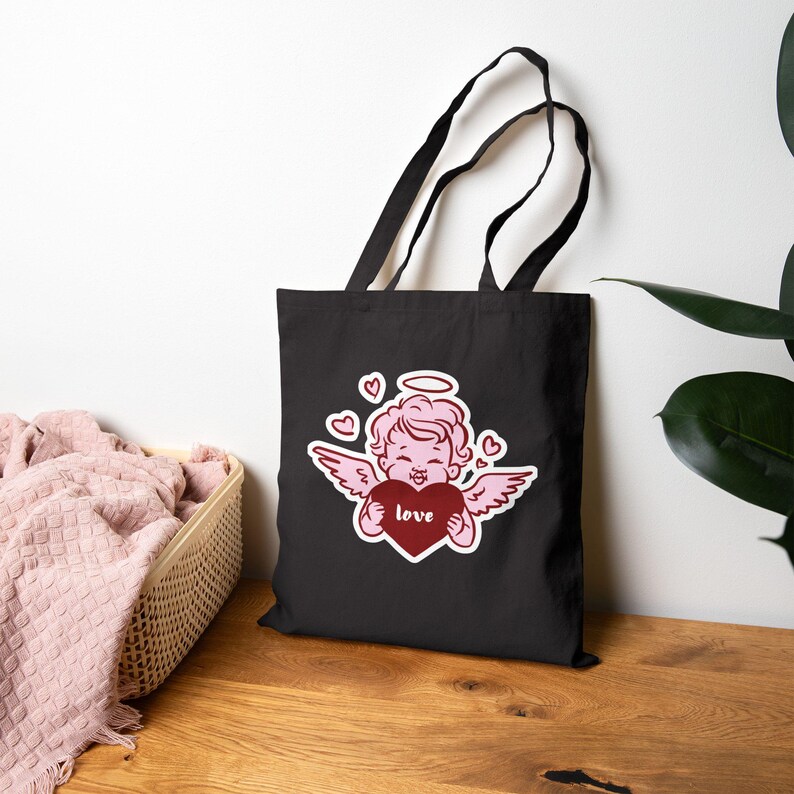 Sac fourre-tout avec chérubin tenant un cœur, illustration d'ange pour la Saint-Valentin, ange de l'amour, aimez-vous, cadeau, mignon, romantique, fête des mères image 11