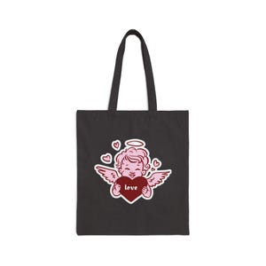 Sac fourre-tout avec chérubin tenant un cœur, illustration d'ange pour la Saint-Valentin, ange de l'amour, aimez-vous, cadeau, mignon, romantique, fête des mères image 3