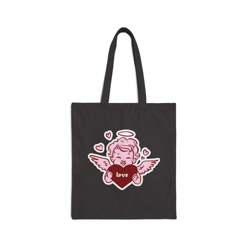 Sac fourre-tout avec chérubin tenant un cœur, illustration d'ange pour la Saint-Valentin, ange de l'amour, aimez-vous, cadeau, mignon, romantique, fête des mères image 3